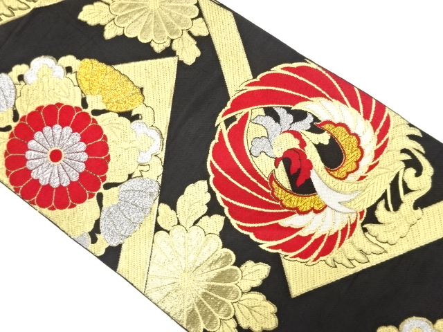 JAPANESE KIMONO / ANTIQUE FUKURO OBI / WOVEN FLOWER ROUNDEL